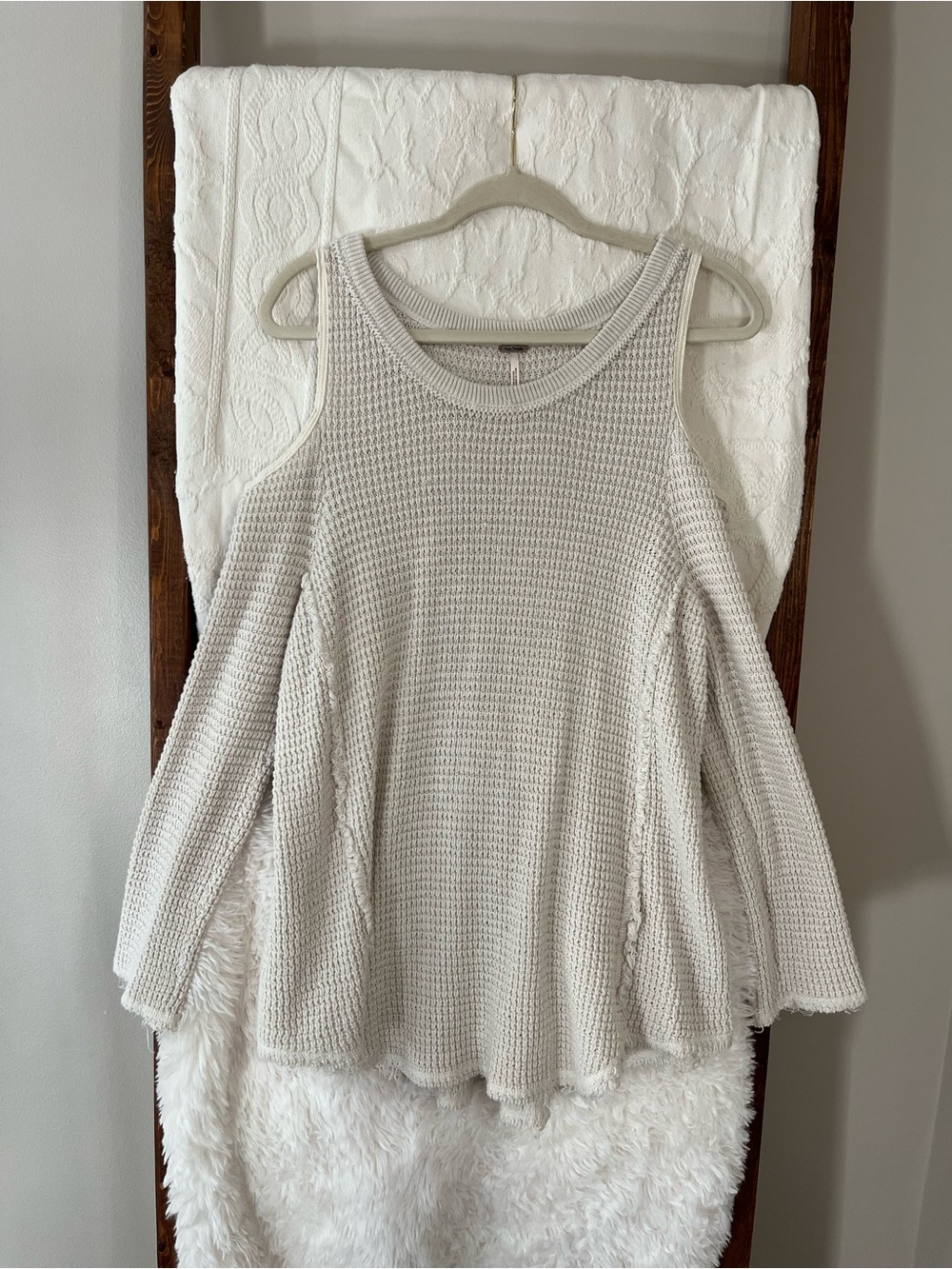 Free People "Sunrise" Cold Shoulder Waffle Knit Sweater